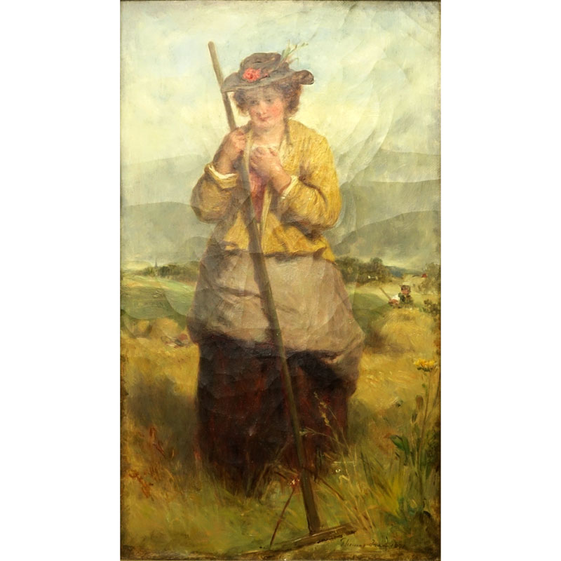 Thomas Faed, Scottish (1826-1900) "Des Le Champ De BLE" Antique Oil Painting