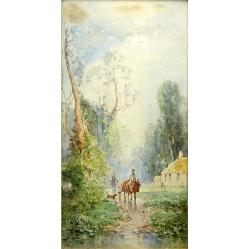 Andrew Melrose, American  (1836-1901) Watercolor on Paper "Country Road" Signed Lower Left