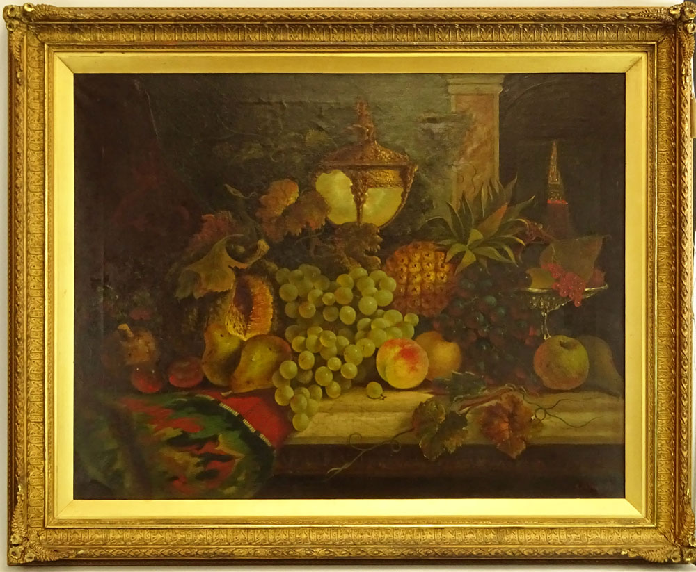 H.G. Nicholls, British (19/20th C) Oil on canvas "Still Life With Fruit" Signed lower right HG Nicholls. 
