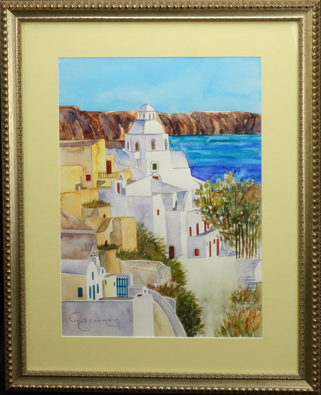 Two (2) Nicely Done Contemporary Watercolors "Overlooking The Sea" Signed