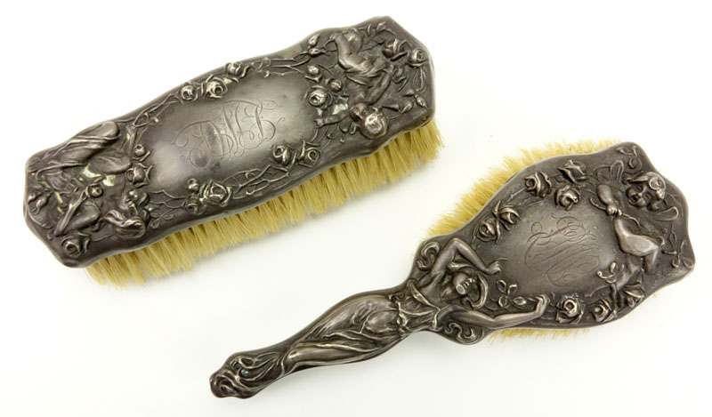 Two (2) Art Nouveau Period Sterling Silver Brushes