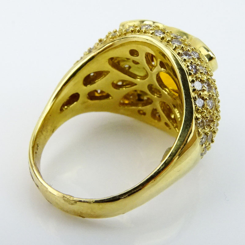Oval Cut Citrine, Tsavorite Garnet, Pave Set Diamond and 18 Karat Yellow Gold Ring