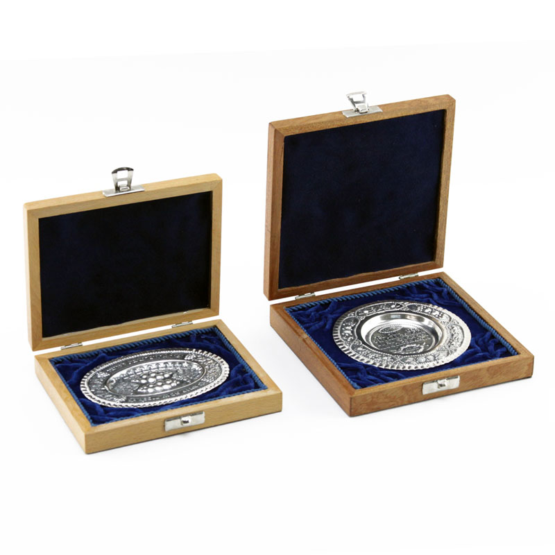 Pair of Miniature Judaic Sterling Silver Trays in Original Boxes