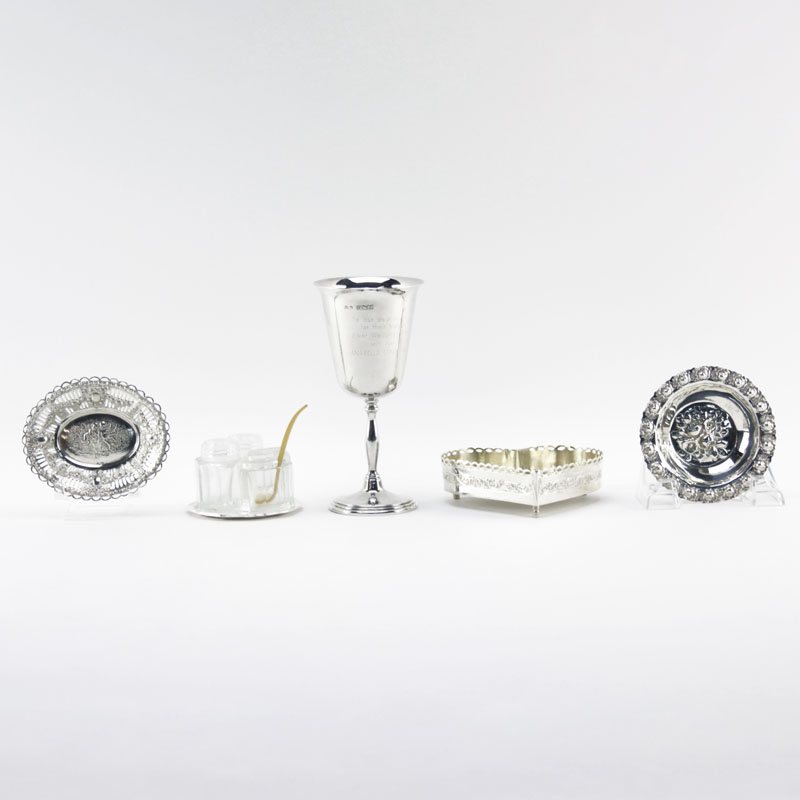 Grouping of Five (5) Vintage Silver and Silver plated Tabletop Items