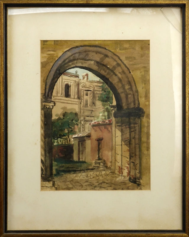 20th Century Antigua Guatemalan Watercolor "Archway" Pencil Signed Lower Right
