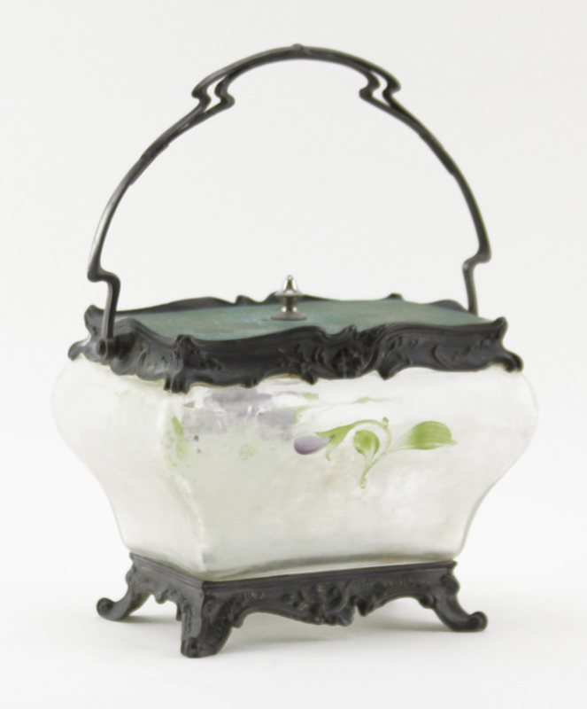 Art Nouveau Period Metal Mounted Enameled Glass Box