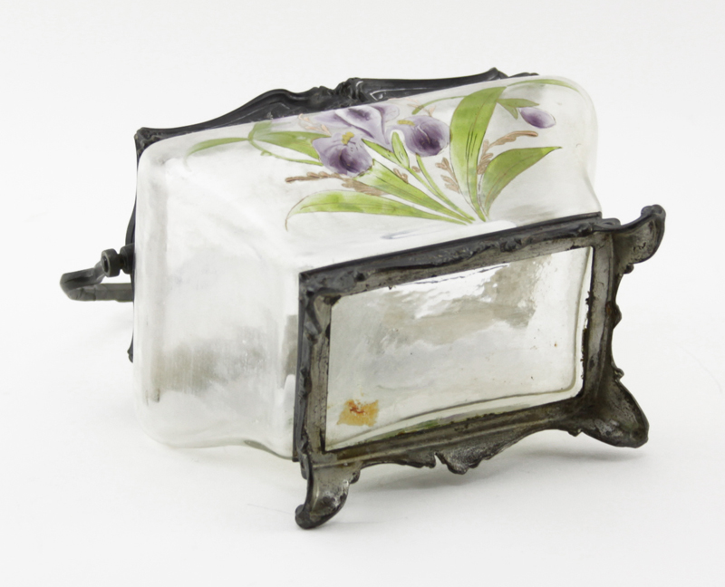 Art Nouveau Period Metal Mounted Enameled Glass Box