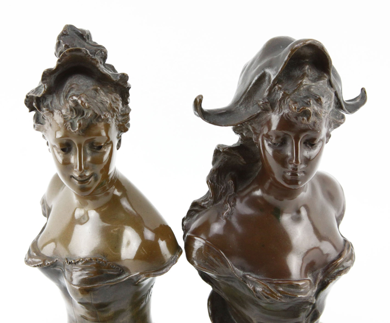 Franz Iffland, German (1862-1935) Pair of Art Nouveau Bronze Busts on Onyx Bases