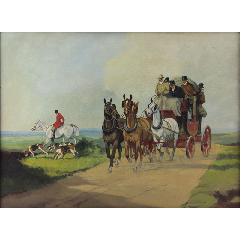 After: Charles Cooper Henderson , British (1803-1877) Oil painting on canvas" Mail Coach" Signed lower right