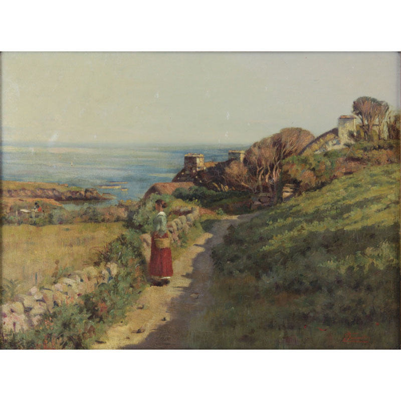 Frederick Swinnerton, British (19th century) Oil on canvas "Women In A Coastal Landscape"