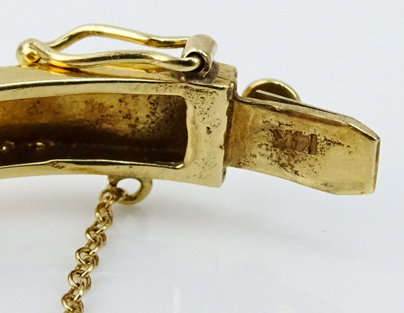 Vintage Round Cut Amethyst, Diamond and 14 Karat Yellow Gold Hinged Bangle Bracelet