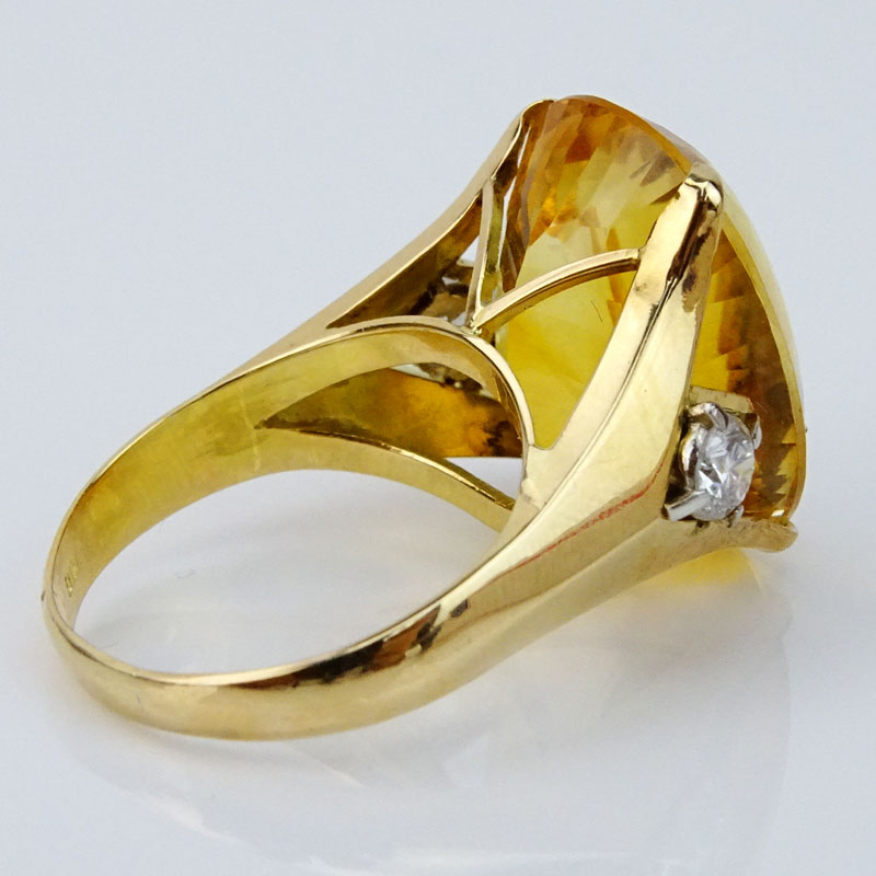 Large Oval Cut Citrine, Diamond and 18 Karat Yellow Gold Ring