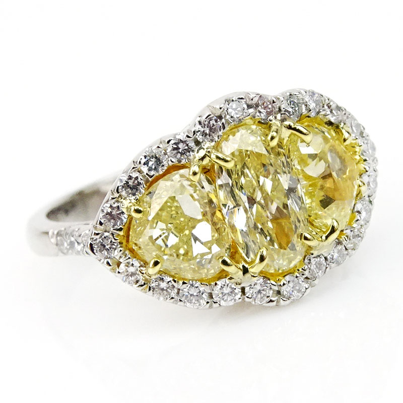 3.02 Carat Oval and Heart Shape Fancy Light Yellow Diamond, 