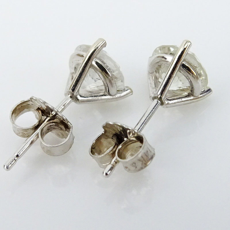 1.68 Carat Round Brilliant Cut Diamond and 14 Karat White Gold Ear Studs