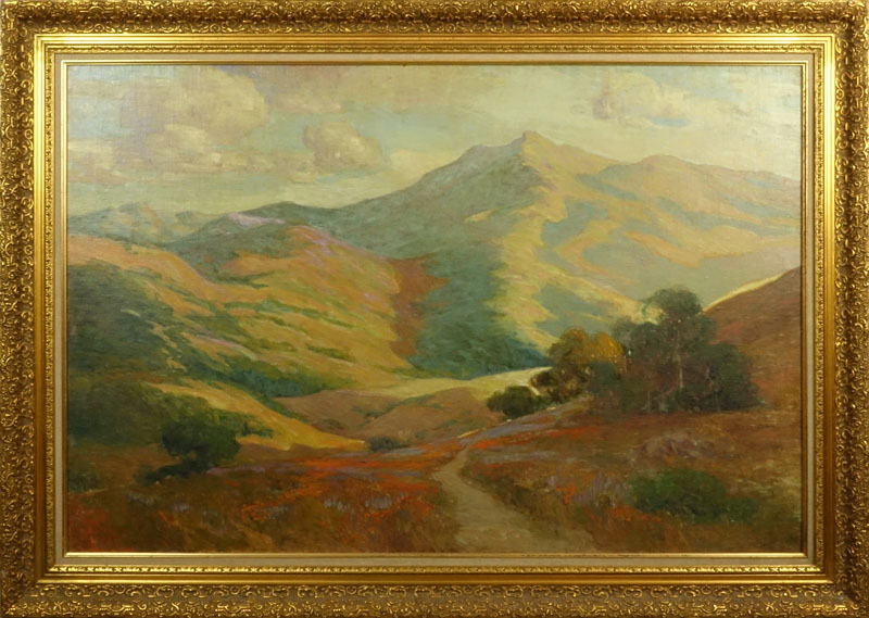Large California School Oil On Canvas Laid Down On Board "Mountain Landscape" Signed (illegible) lower left