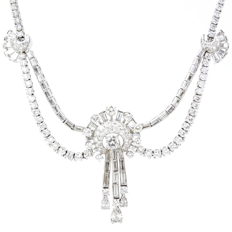 Retro 1940s Approx. 16.50 Carat Diamond and Platinum Necklace.