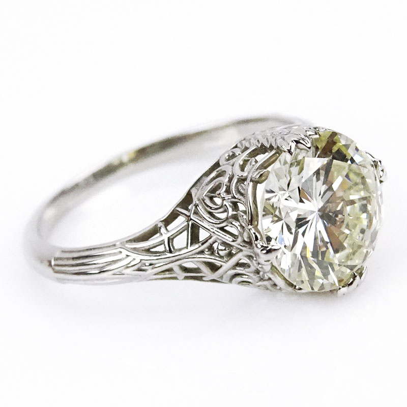UGS Certified 2.83 Carat Round Brilliant Cut Diamond and Platinum Filigree Engagement Ring