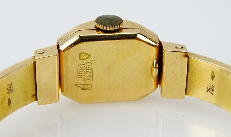 Lady's Vintage Delicate 18 Karat Yellow Gold and Enamel Swiss Niga Cuff Bangle Manual Movement Watch