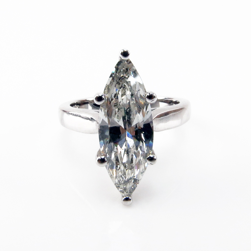 Approx. 3.14 Carat Marquise Cut Diamond and 14 Karat White Gold Engagement Ring. Diamond H color, SI2 clarity