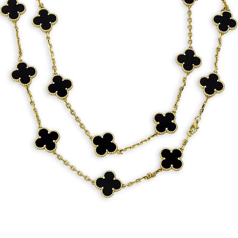 Van Cleef & Arpels 18 Karat Yellow Gold and Black Onyx Alhambra Necklace