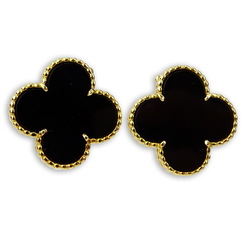 Van Cleef & Arpels 18 Karat Yellow Gold and Black Onyx Alhambra Earrings