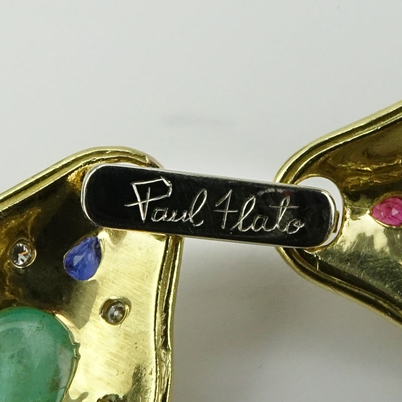 Circa 1960s Paul Flato Exquisite and Unique Custom Made Approx. 87.0 TW Carat Cabochon Emerald and Sapphire