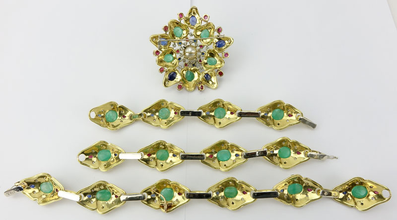 Circa 1960s Paul Flato Exquisite and Unique Custom Made Approx. 87.0 TW Carat Cabochon Emerald and Sapphire