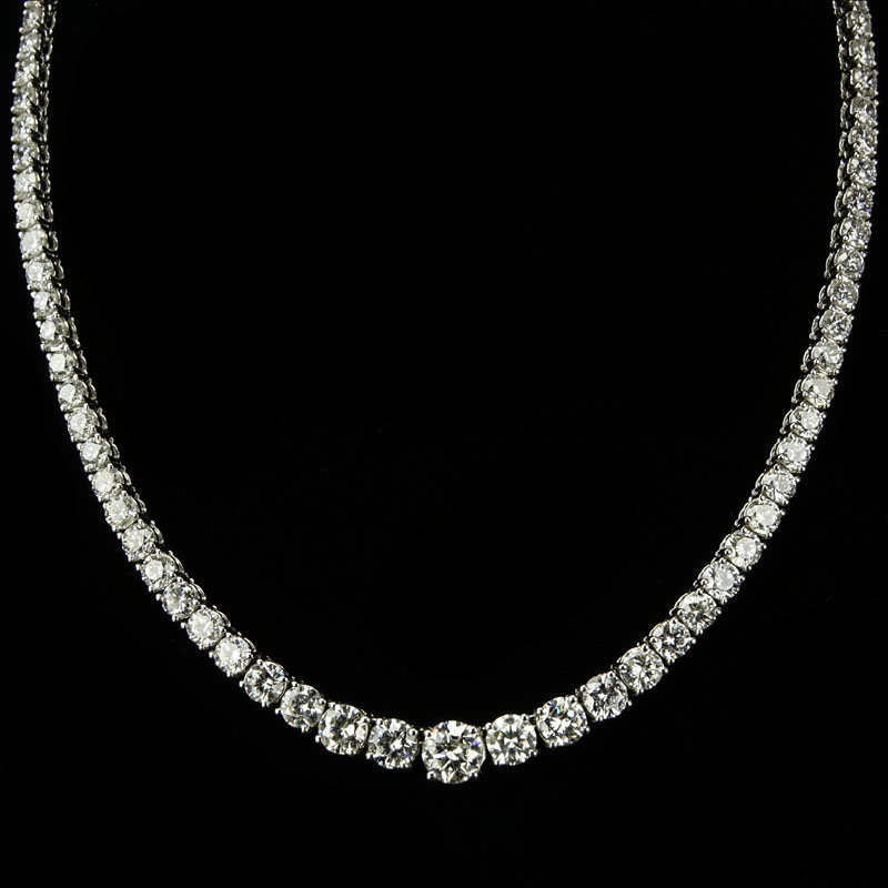 Approx. 25.0 Carat Round Brilliant Cut Diamond and 18 Karat White Gold Riviera Necklace.