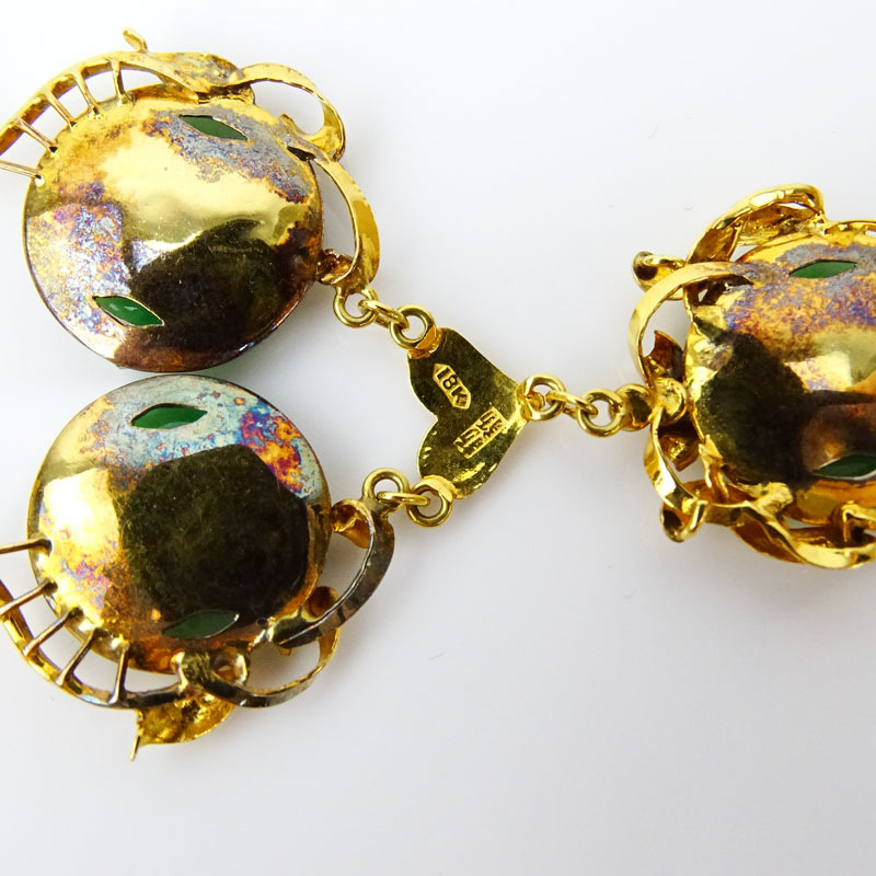 Circa 1950s Jadeite Jade and 18 Karat Yellow Gold Necklace