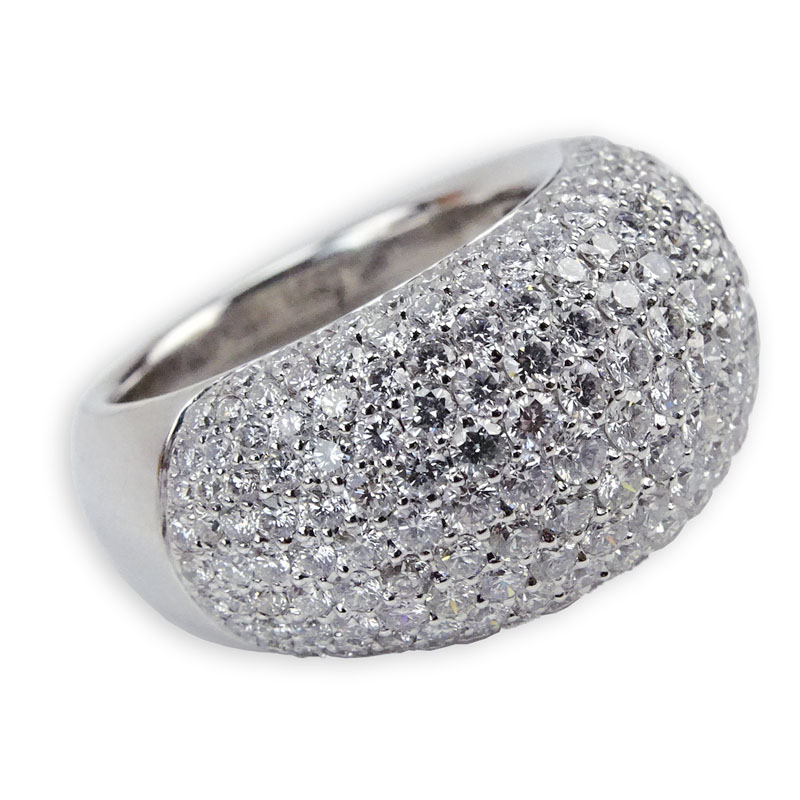 Cartier style Approx. 5.0 Carat Pave Set Round Brilliant Cut Diamond and 18 Karat White Gold Ring.