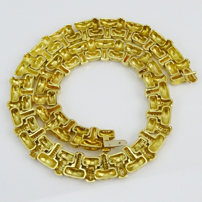 Heavy 18 Karat Yellow Gold and 3.50 Carat Round Brilliant Cut Diamond Necklace