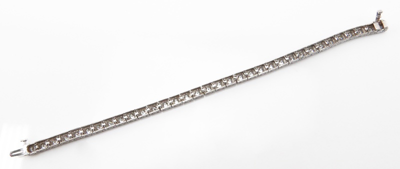 Vintage Approx. 5.25 Carat Round Brilliant Cut Diamond and 14 Karat White Gold Line Bracelet