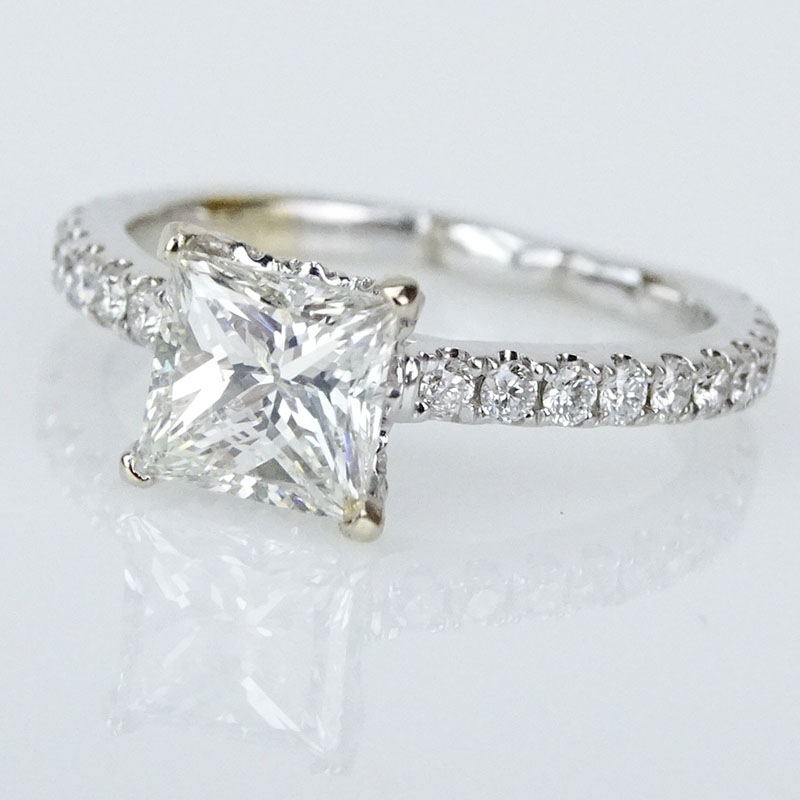 Approx. 1.04 Carat Princess Cut Diamond and 18 Karat White Gold Engagement Ring