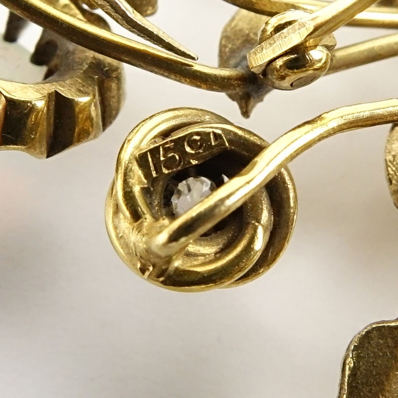 Vintage 15 Karat Yellow Gold, Diamond and Multi Stone Stick Pin Brooch