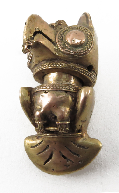 Pre-Columbian Tumbaga (Gold/Copper Alloy) Poporo Depicting an Owl