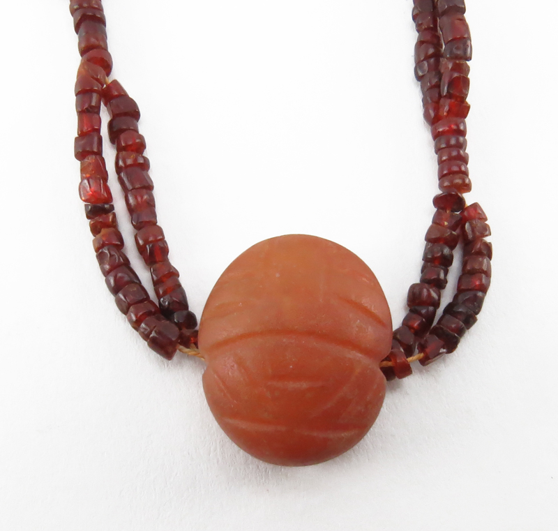 Pre-Columbian Two Strand Beaded Fertility Necklace with Carved Carnelian Stone Pendant
