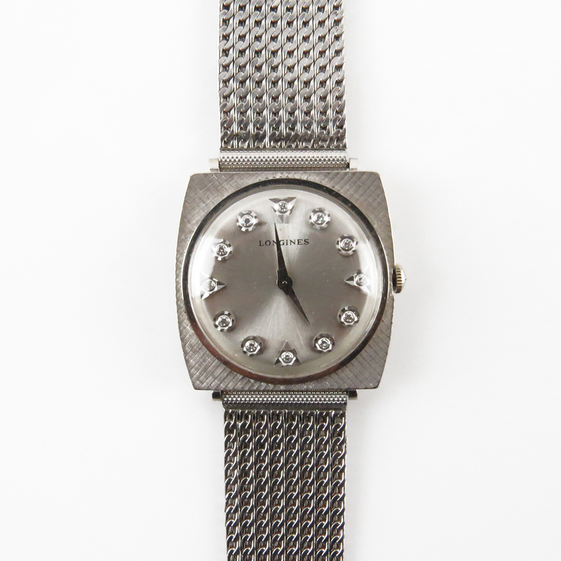 Vintage Longines Diamond Dial 14 Karat White Gold Watch
