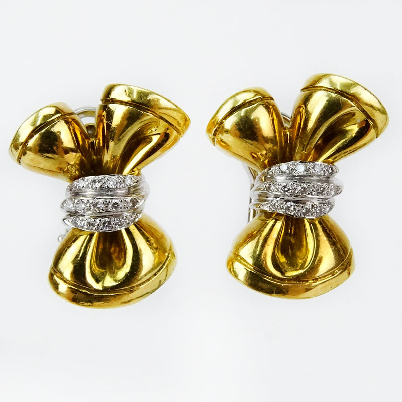 Lady's Vintage Italian 18 Karat Yellow Gold Bow Earrings accented with approx