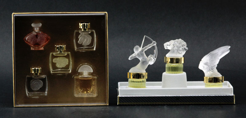 Lot of Two (2) Lalique Miniature Perfume Bottle Boxed Sets