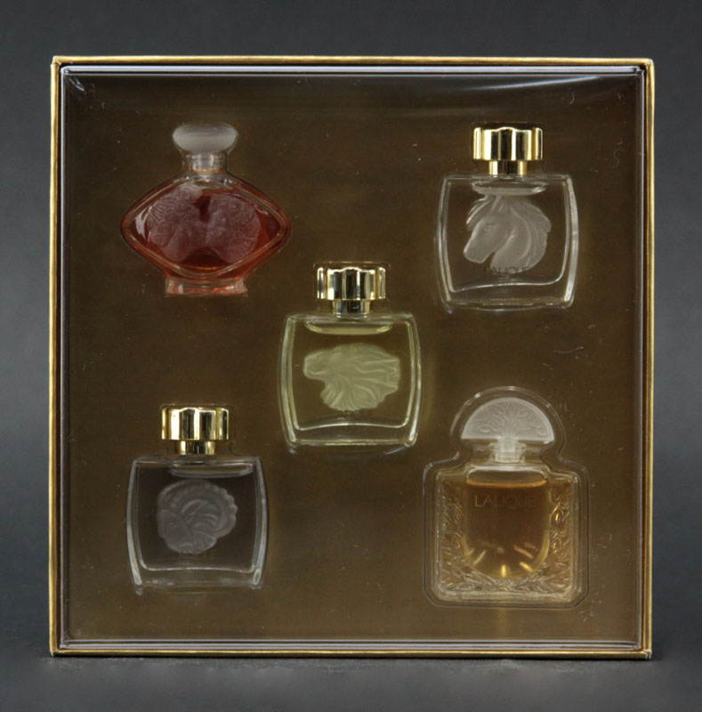 Lot of Two (2) Lalique Miniature Perfume Bottle Boxed Sets