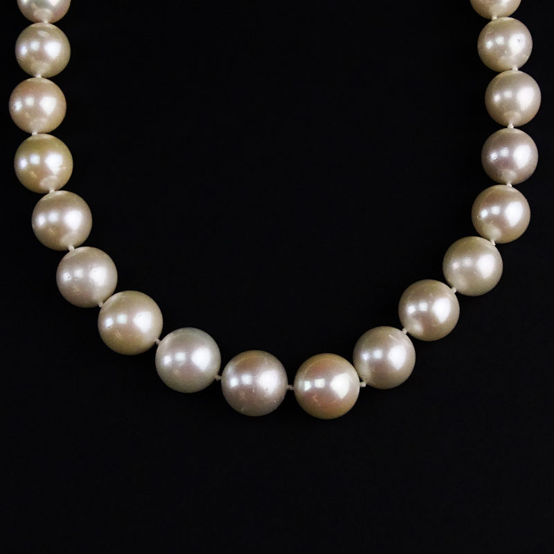 Single Strand Graduated South Sea White Pearl Necklace with 14 Karat Gold  Ball Clasp