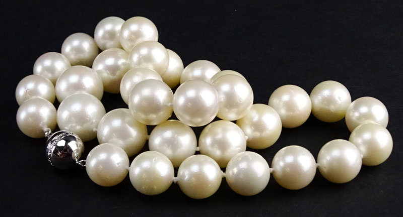 Single Strand Graduated South Sea White Pearl Necklace with 14 Karat Gold  Ball Clasp