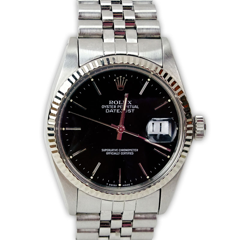 Men's Rolex Oyster Perpetual DateJust Stainless Steel Watch with Black Dial