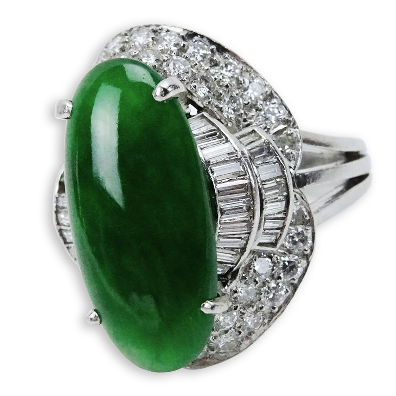 Art Deco Designed Platinum and Jade Ring