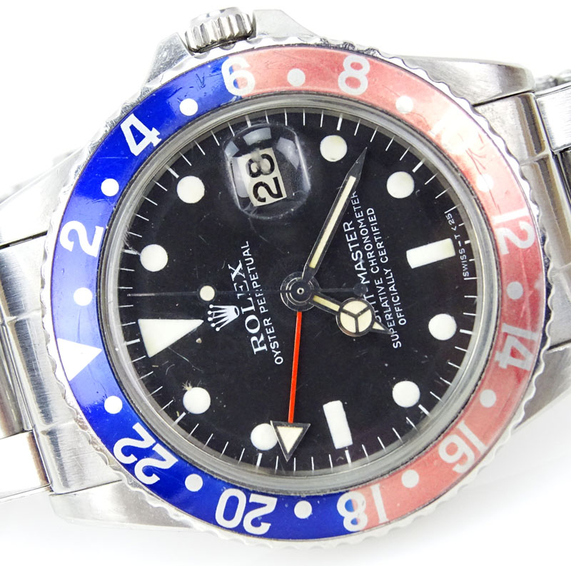 Circa 1959 Man's Rolex GMT Master Stainless Steel Watch with Pepsi Bezel