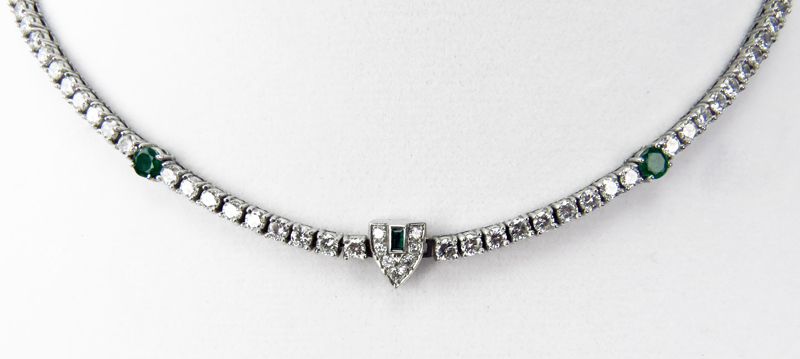 Art Deco style Approx. 8.0  Carat Round Brilliant Cut Diamond, Emerald and Platinum Necklace