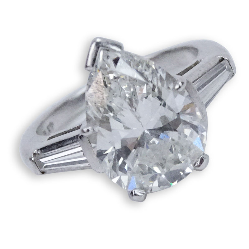 GIA Certified 4.02 Carat Pear Brilliant Cut Diamond and Platinum Ring
