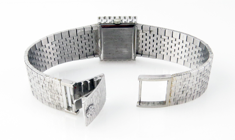 Lady's Circa 1960 Patek Philippe Genève 18 Karat White Gold and Diamond 20 Jewel Bracelet Watch Ref