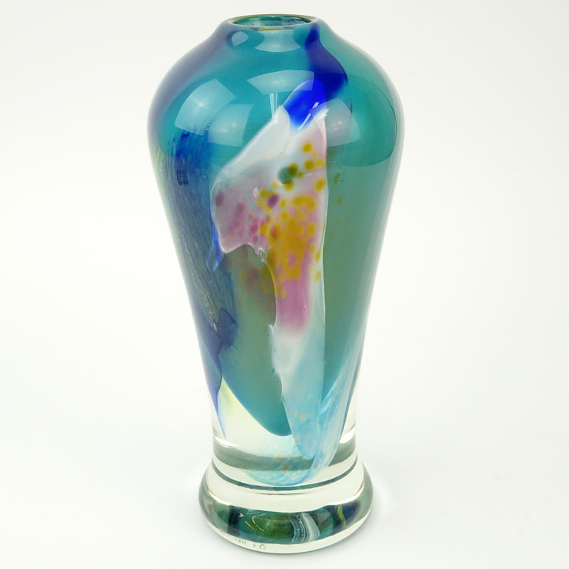Linda Zmina, American (20th Century) Colorful Hand Blown Art Glass Vase