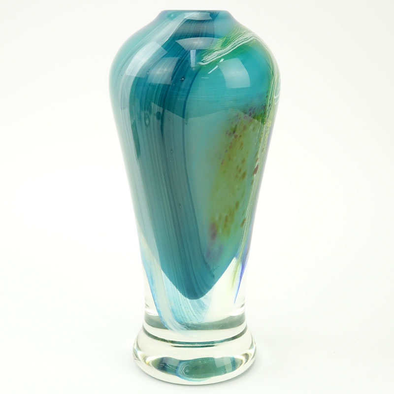 Linda Zmina, American (20th Century) Colorful Hand Blown Art Glass Vase